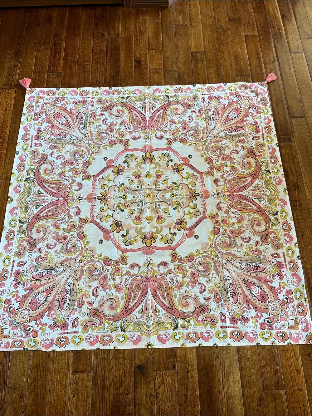 Opalhouse Tablecloth with Tassels Coral Orange Multicolor 57 x 57 inches - Picture 4 of 12